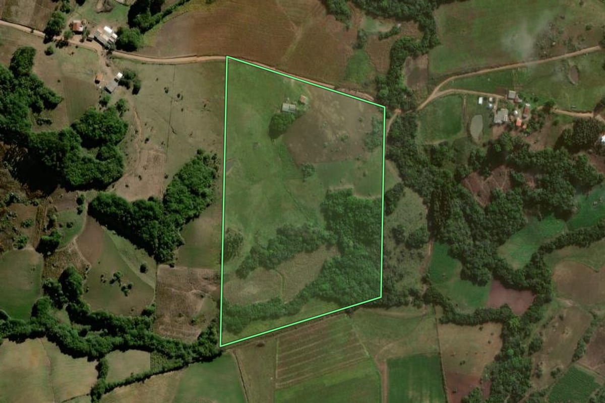 Imagem de satélite do imóvel rural em Canguçu (RS), com o contorno declarado no CAR desenhado por cima.