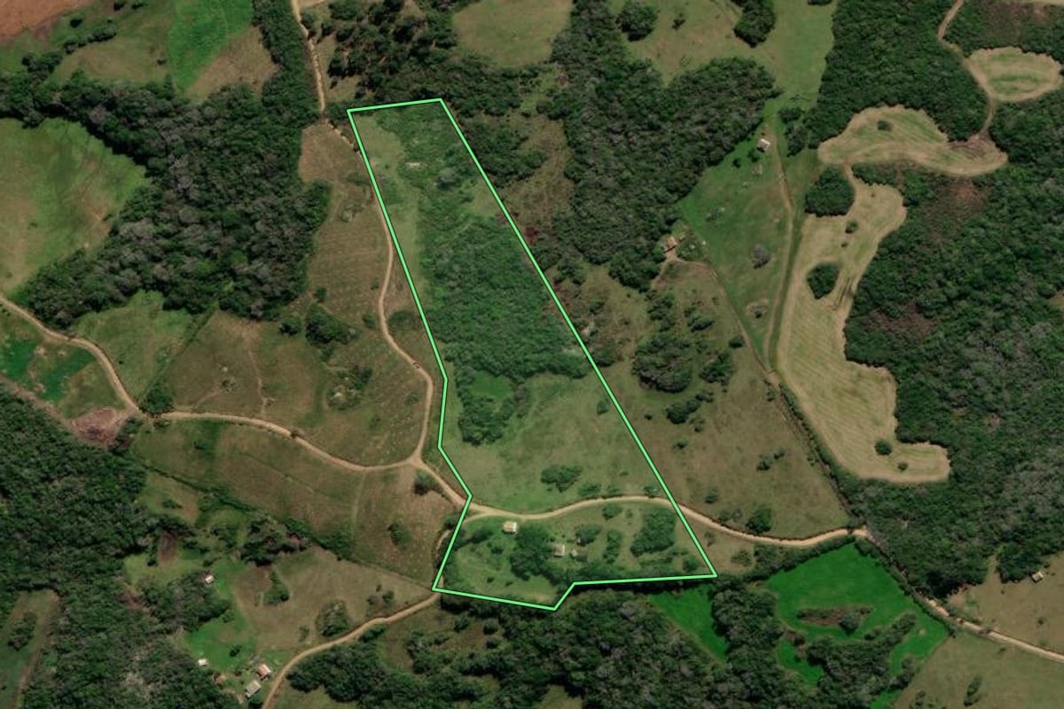 Imagem de satélite do imóvel rural em Canguçu (RS), com o contorno declarado no CAR desenhado por cima.