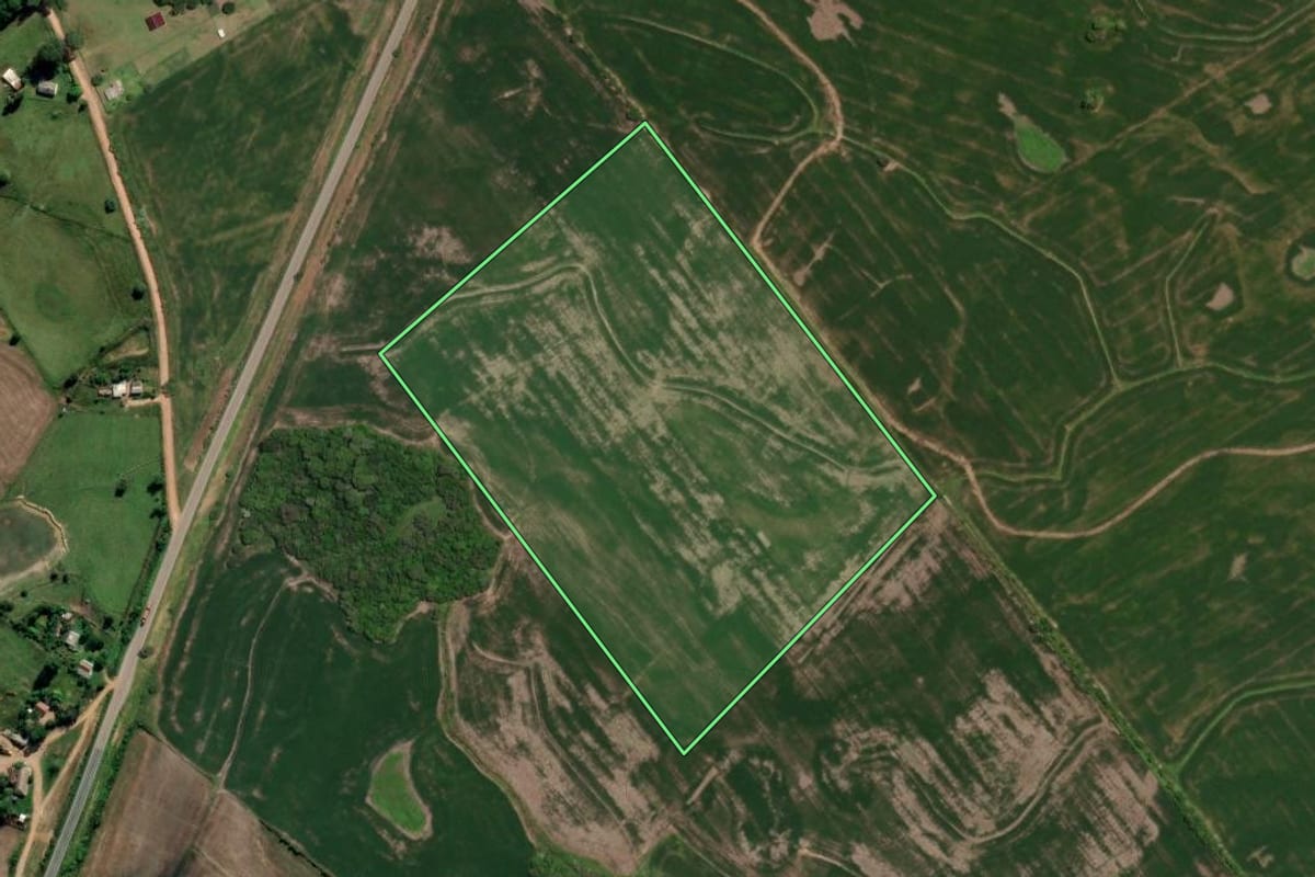 Imagem de satélite do imóvel rural em Canguçu (RS), com o contorno declarado no CAR desenhado por cima.
