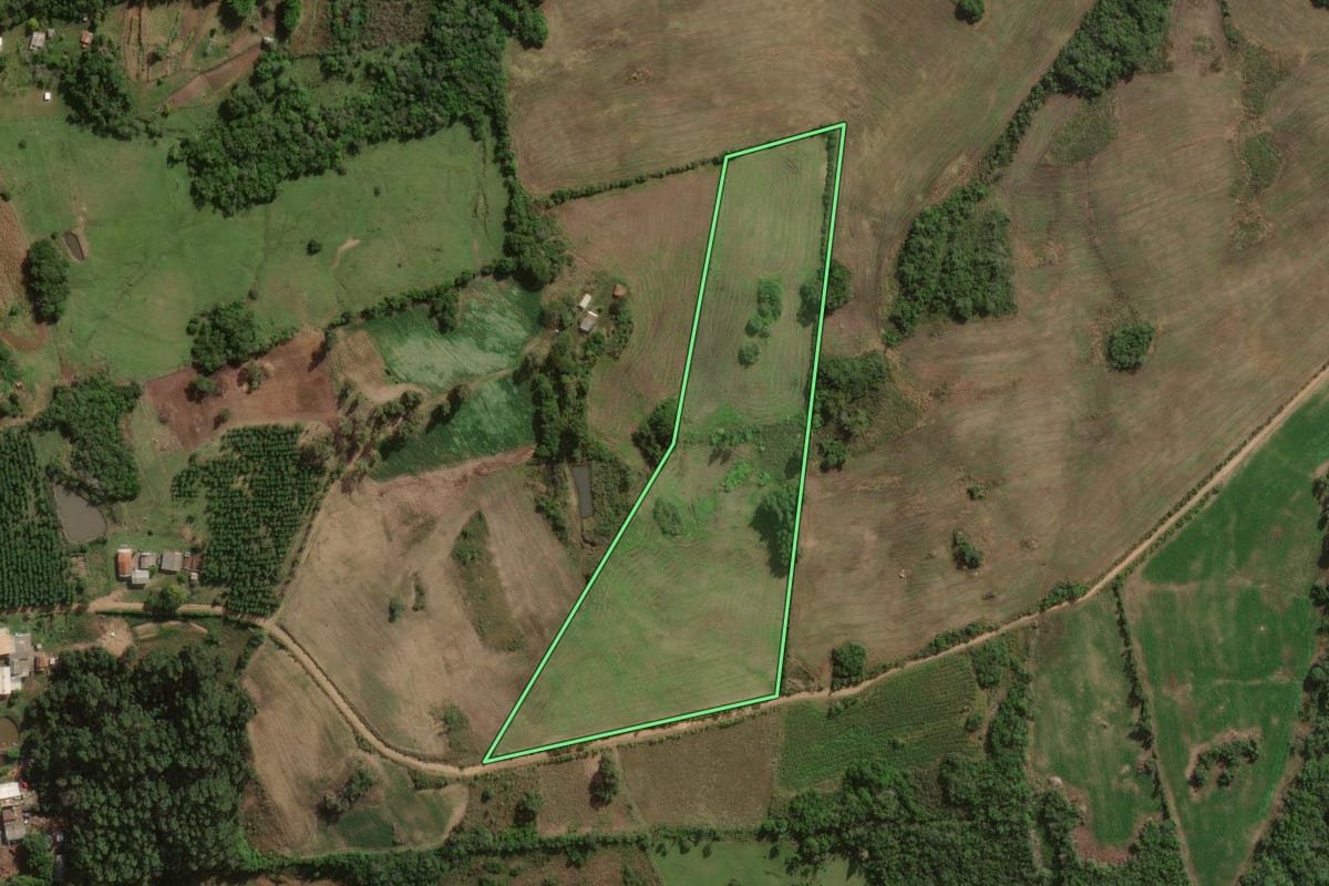 Imagem de satélite do imóvel rural em Canguçu (RS), com o contorno declarado no CAR desenhado por cima.