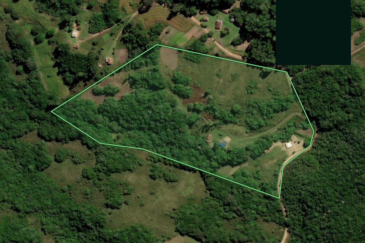 Imagem de satélite do imóvel rural em Canguçu (RS), com o contorno declarado no CAR desenhado por cima.