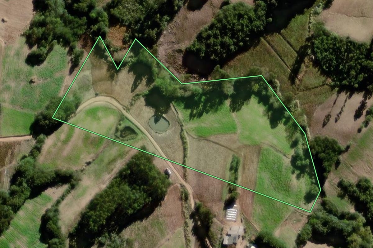 Imagem de satélite do imóvel rural em Canguçu (RS), com o contorno declarado no CAR desenhado por cima.