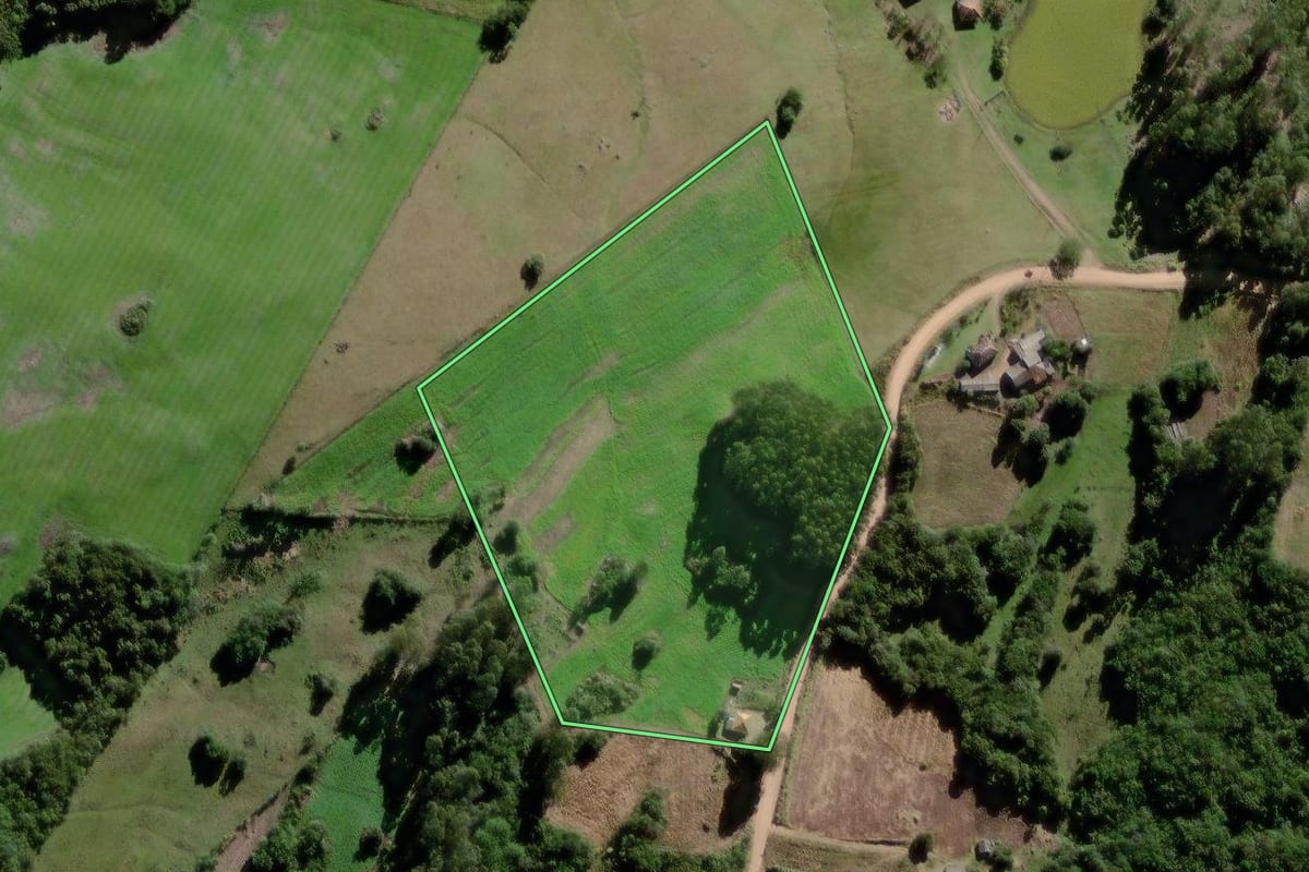 Imagem de satélite do imóvel rural em Canguçu (RS), com o contorno declarado no CAR desenhado por cima.