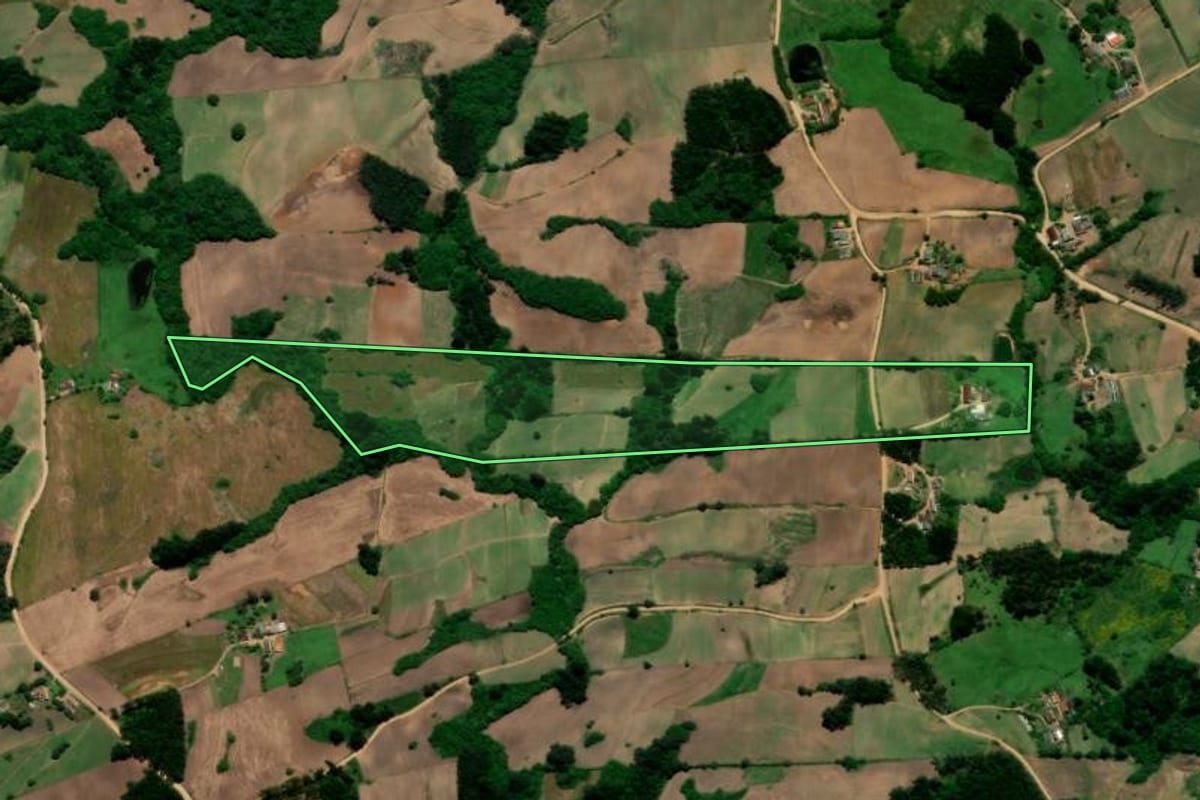 Imagem de satélite do imóvel rural em Canguçu (RS), com o contorno declarado no CAR desenhado por cima.