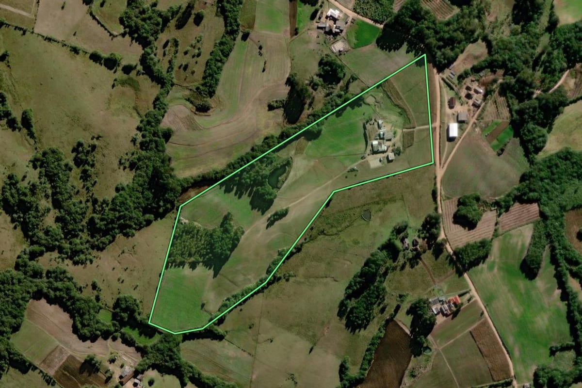 Imagem de satélite do imóvel rural em Canguçu (RS), com o contorno declarado no CAR desenhado por cima.