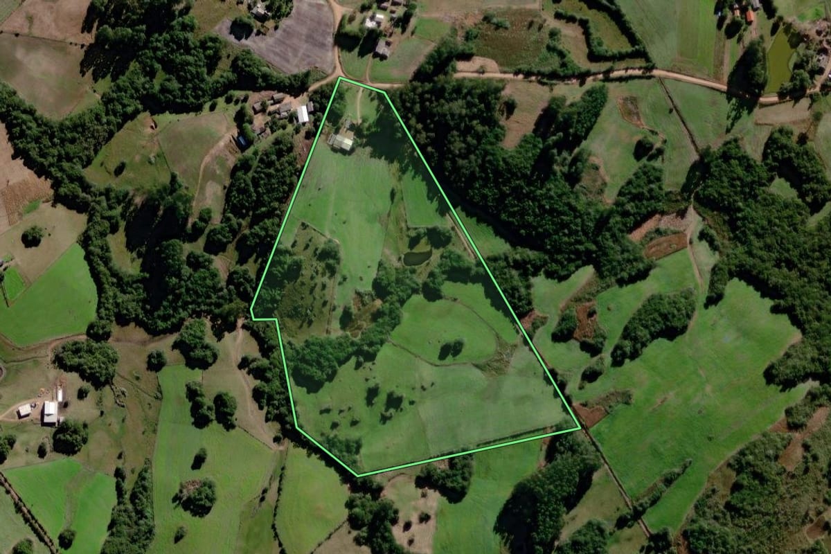 Imagem de satélite do imóvel rural em Canguçu (RS), com o contorno declarado no CAR desenhado por cima.