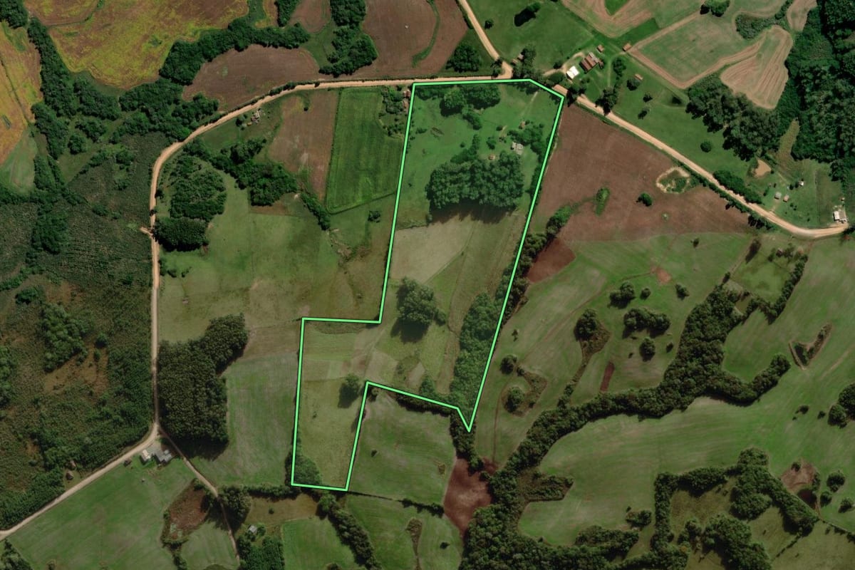 Imagem de satélite do imóvel rural em Canguçu (RS), com o contorno declarado no CAR desenhado por cima.