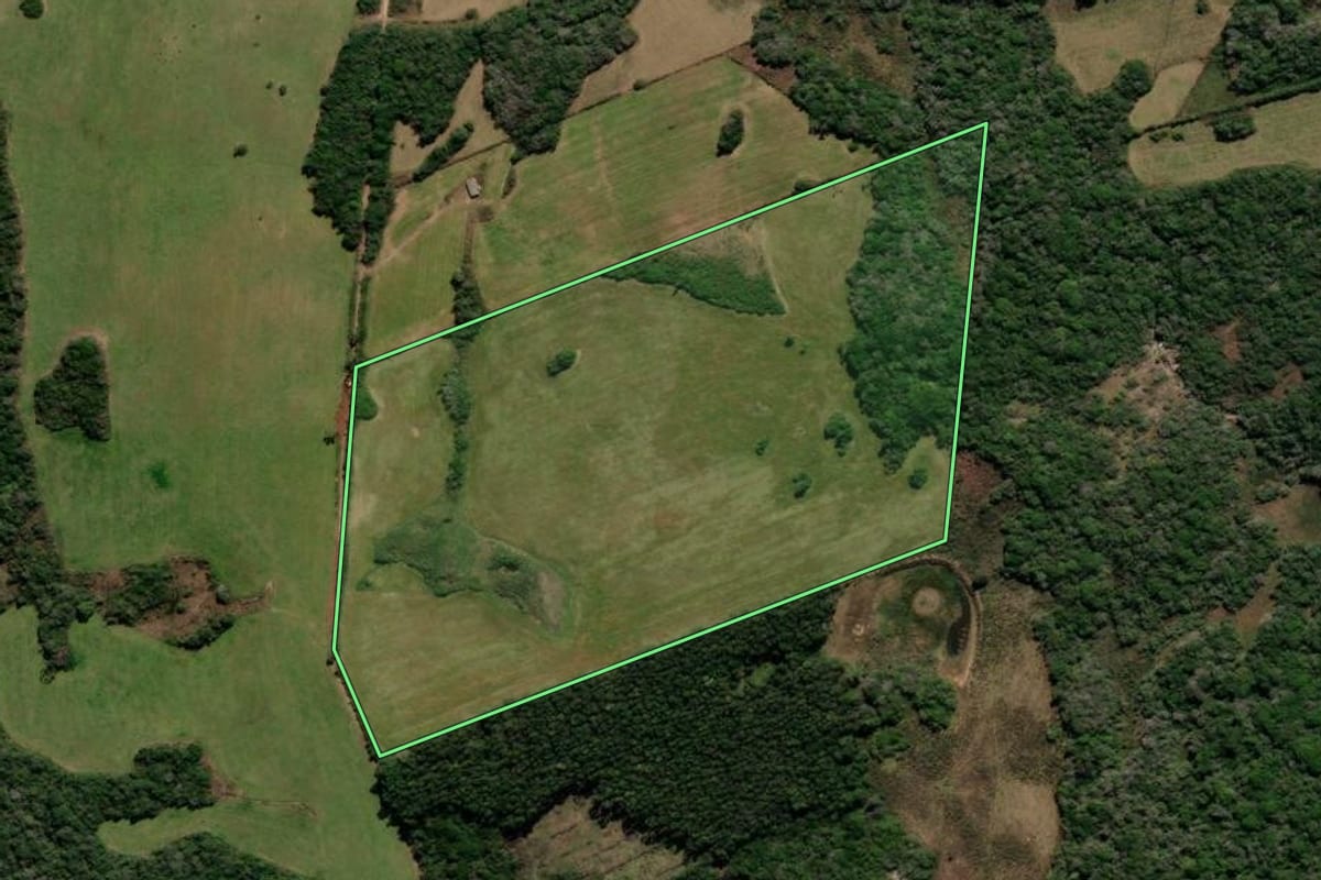 Imagem de satélite do imóvel rural em Canguçu (RS), com o contorno declarado no CAR desenhado por cima.