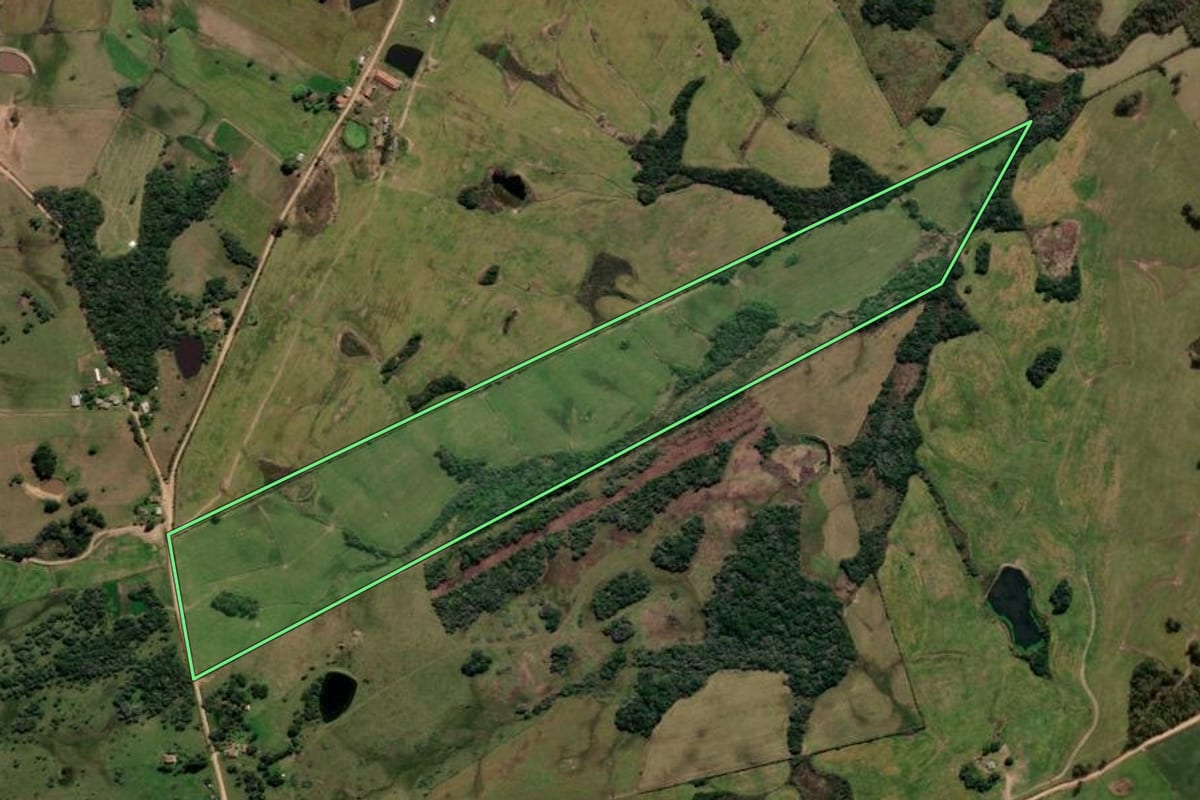Imagem de satélite do imóvel rural em Canguçu (RS), com o contorno declarado no CAR desenhado por cima.