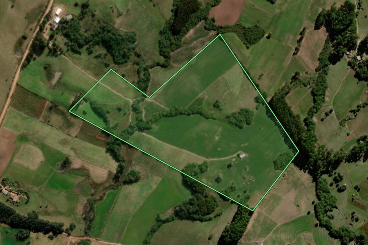 Imagem de satélite do imóvel rural em Canguçu (RS), com o contorno declarado no CAR desenhado por cima.