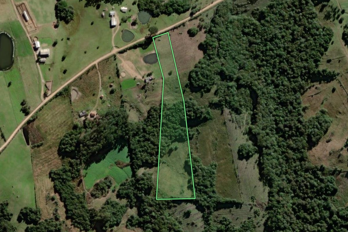 Imagem de satélite do imóvel rural em Canguçu (RS), com o contorno declarado no CAR desenhado por cima.