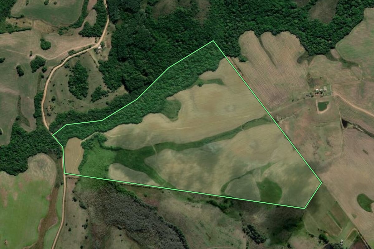 Imagem de satélite do imóvel rural em Canguçu (RS), com o contorno declarado no CAR desenhado por cima.