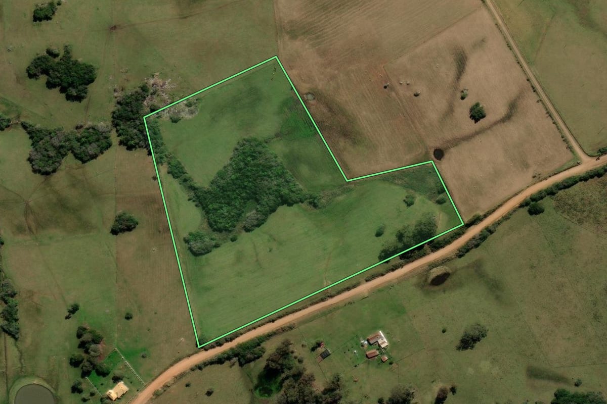 Imagem de satélite do imóvel rural em Canguçu (RS), com o contorno declarado no CAR desenhado por cima.