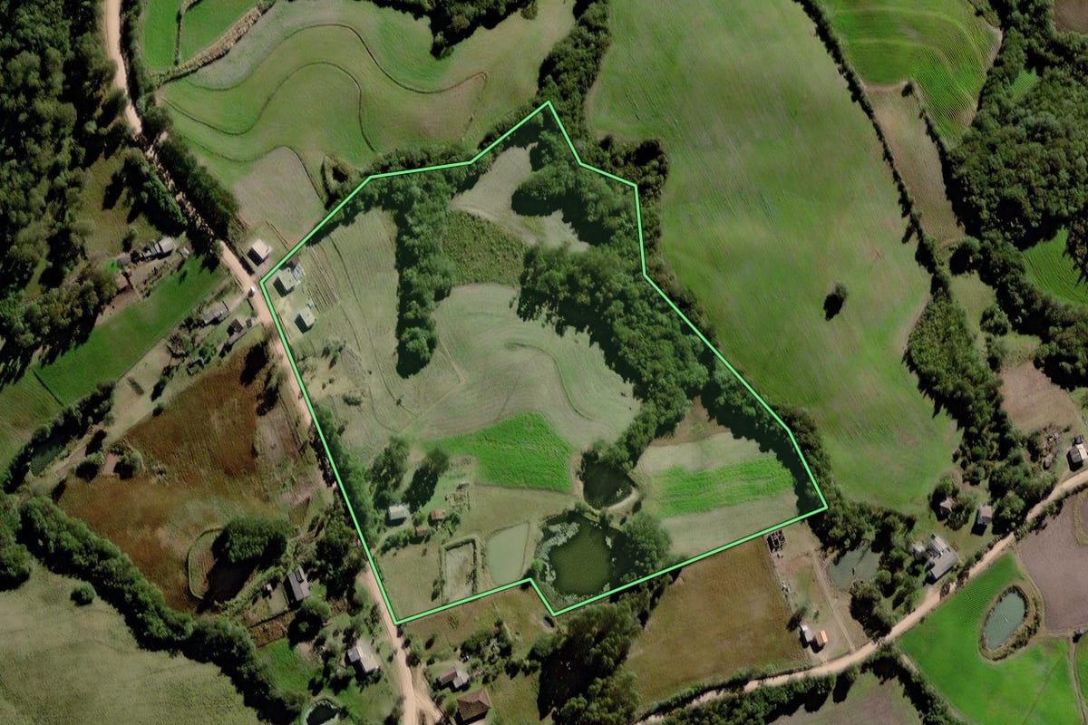 Imagem de satélite do imóvel rural em Canguçu (RS), com o contorno declarado no CAR desenhado por cima.