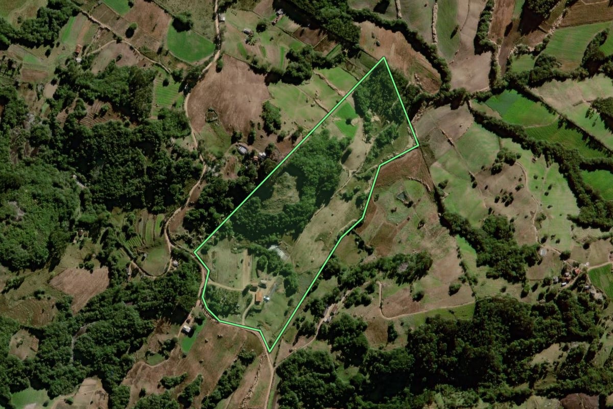 Imagem de satélite do imóvel rural em Canguçu (RS), com o contorno declarado no CAR desenhado por cima.