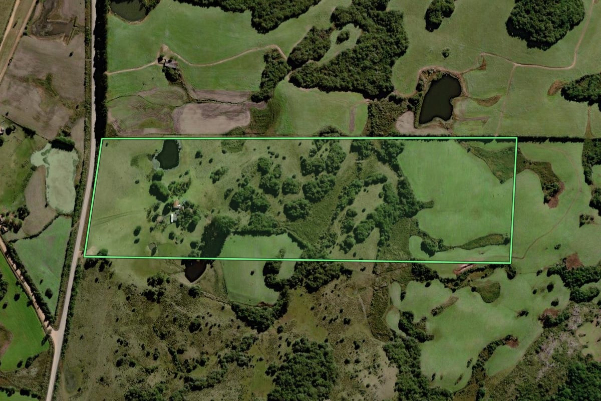 Imagem de satélite do imóvel rural em Canguçu (RS), com o contorno declarado no CAR desenhado por cima.