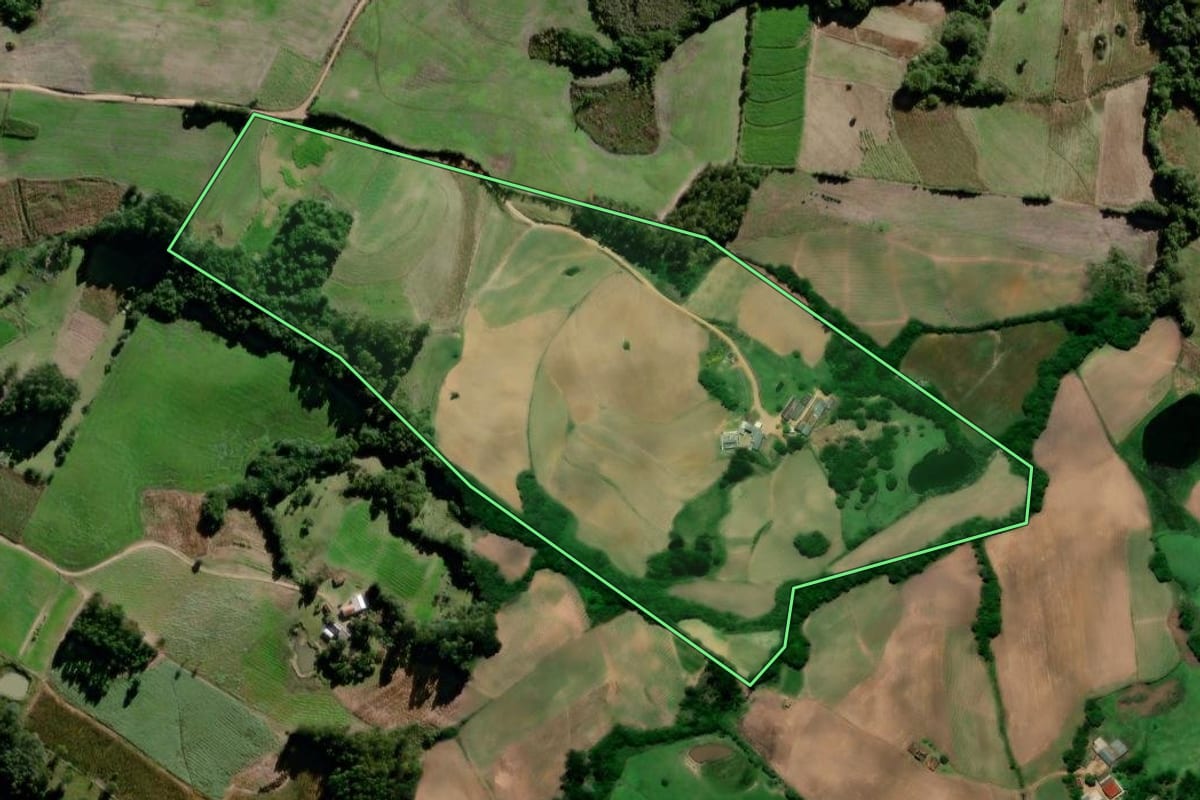 Imagem de satélite do imóvel rural em Canguçu (RS), com o contorno declarado no CAR desenhado por cima.