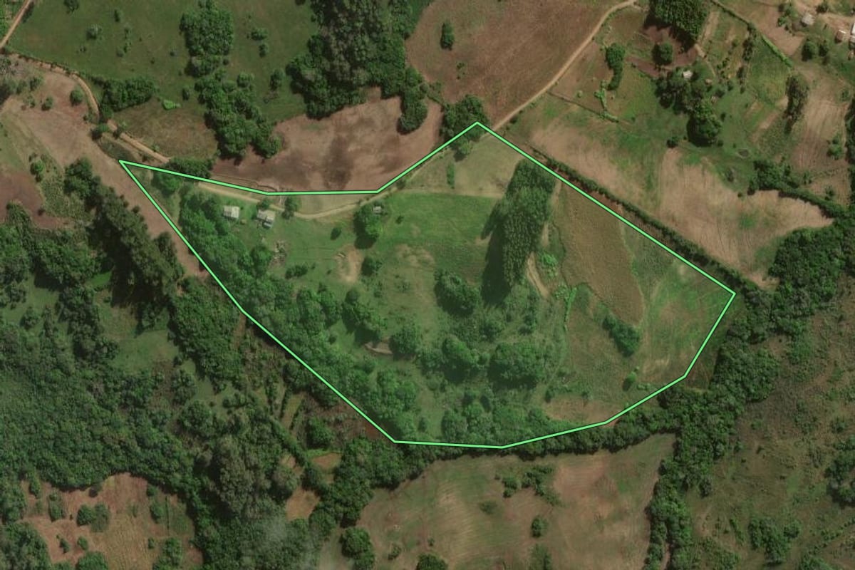 Imagem de satélite do imóvel rural em Canguçu (RS), com o contorno declarado no CAR desenhado por cima.