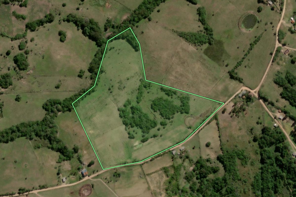 Imagem de satélite do imóvel rural em Canguçu (RS), com o contorno declarado no CAR desenhado por cima.