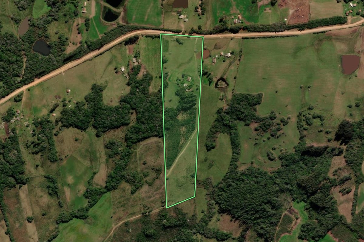 Imagem de satélite do imóvel rural em Canguçu (RS), com o contorno declarado no CAR desenhado por cima.