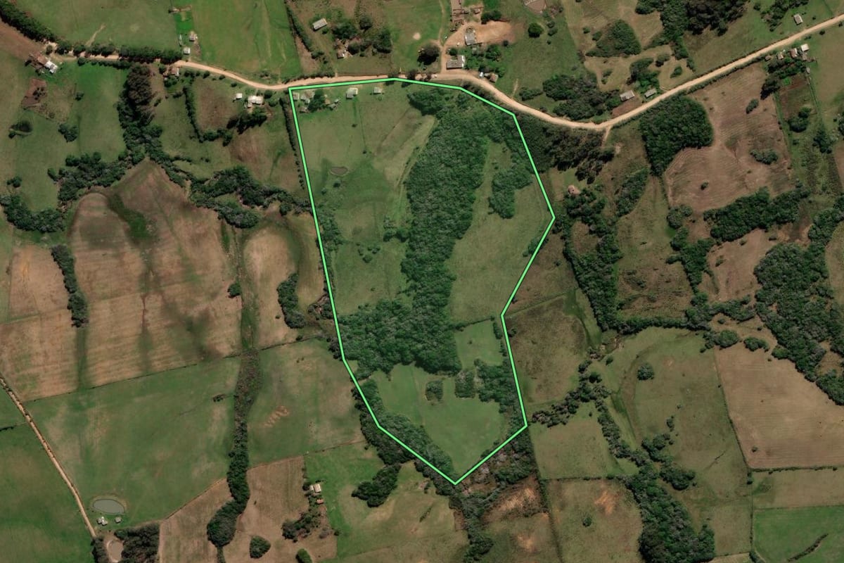 Imagem de satélite do imóvel rural em Canguçu (RS), com o contorno declarado no CAR desenhado por cima.