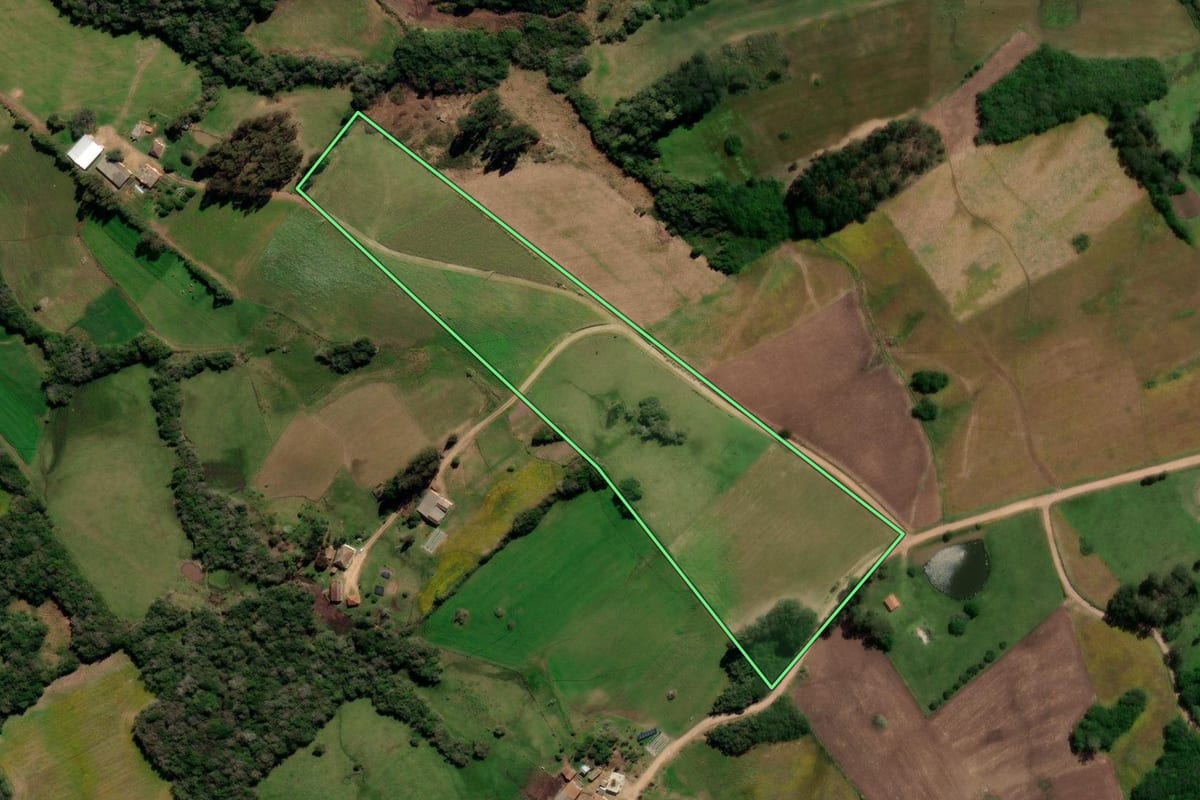 Imagem de satélite do imóvel rural em Canguçu (RS), com o contorno declarado no CAR desenhado por cima.