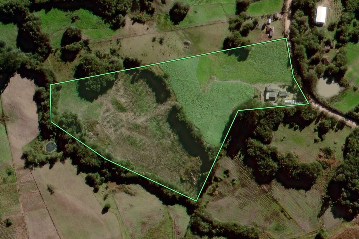 Imagem de satélite do imóvel rural em Canguçu (RS), com o contorno declarado no CAR desenhado por cima.
