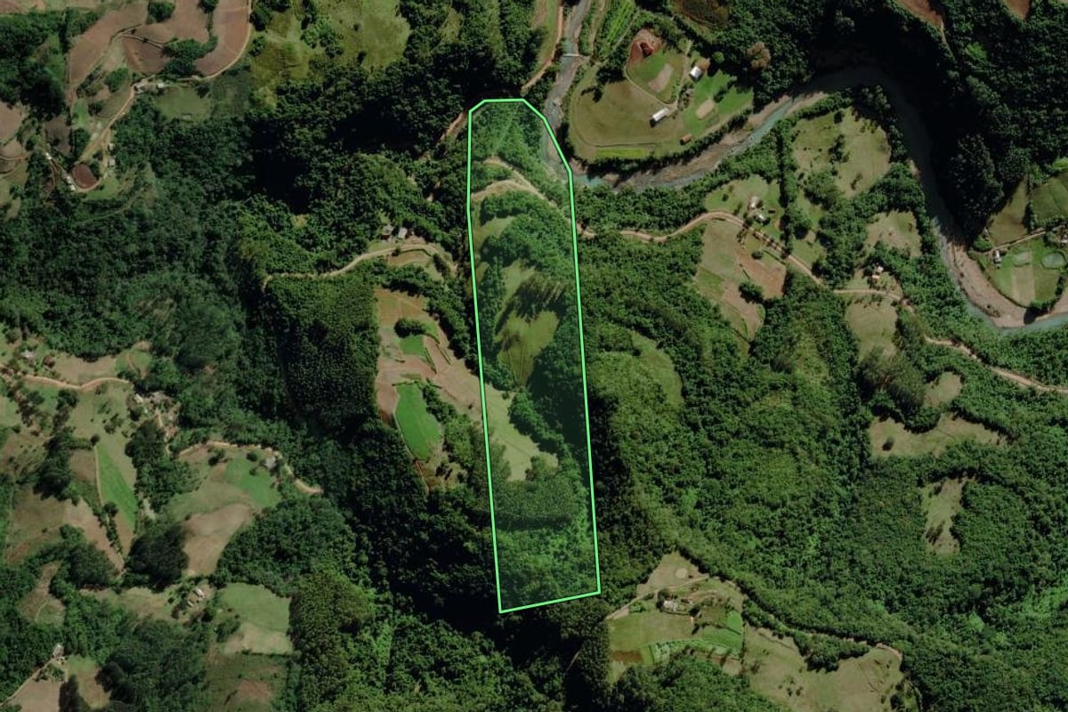 Imagem de satélite do imóvel rural em Canudos do Vale (RS), com o contorno declarado no CAR desenhado por cima.