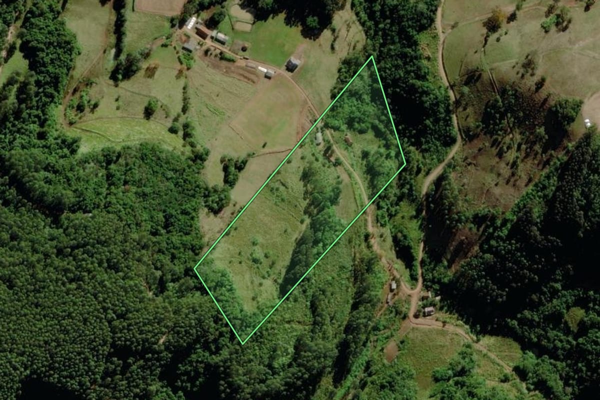 Imagem de satélite do imóvel rural em Canudos do Vale (RS), com o contorno declarado no CAR desenhado por cima.