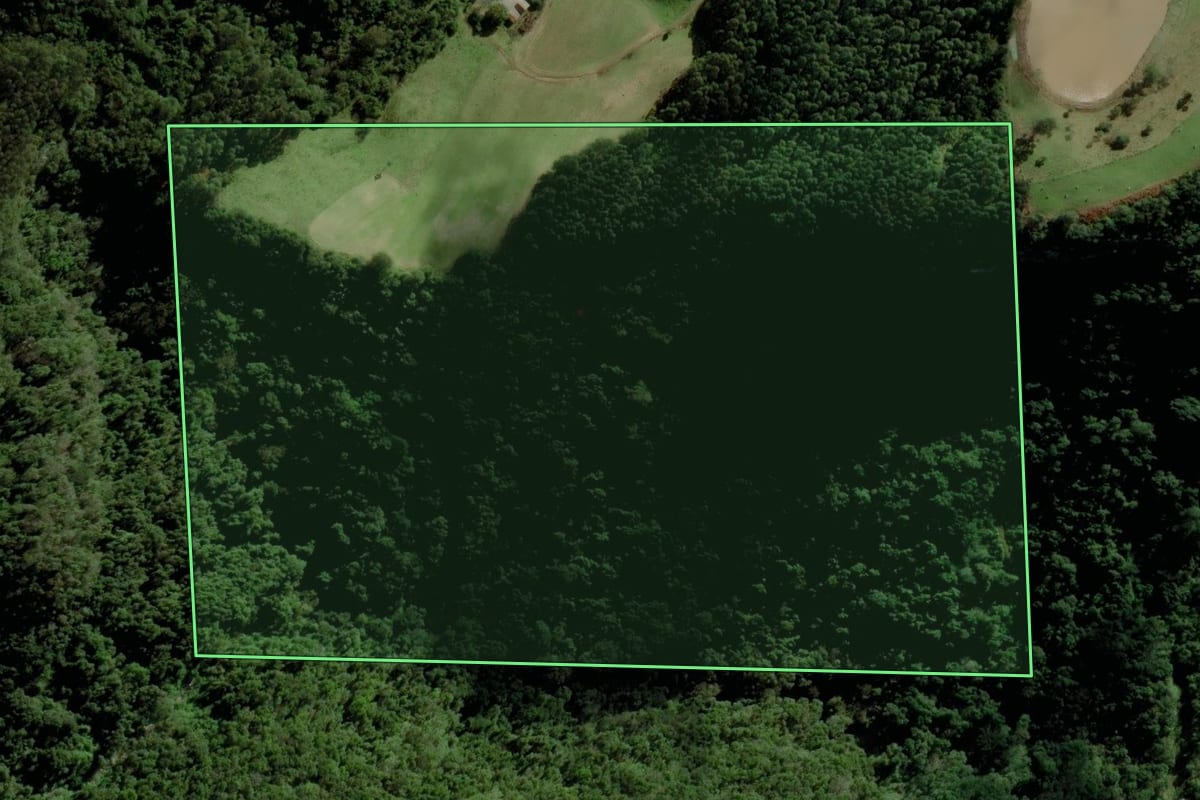 Imagem de satélite do imóvel rural em Canudos do Vale (RS), com o contorno declarado no CAR desenhado por cima.