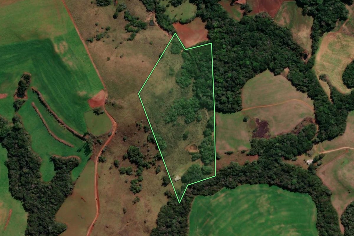 Imagem de satélite do imóvel rural em Capão Bonito do Sul (RS), com o contorno declarado no CAR desenhado por cima.