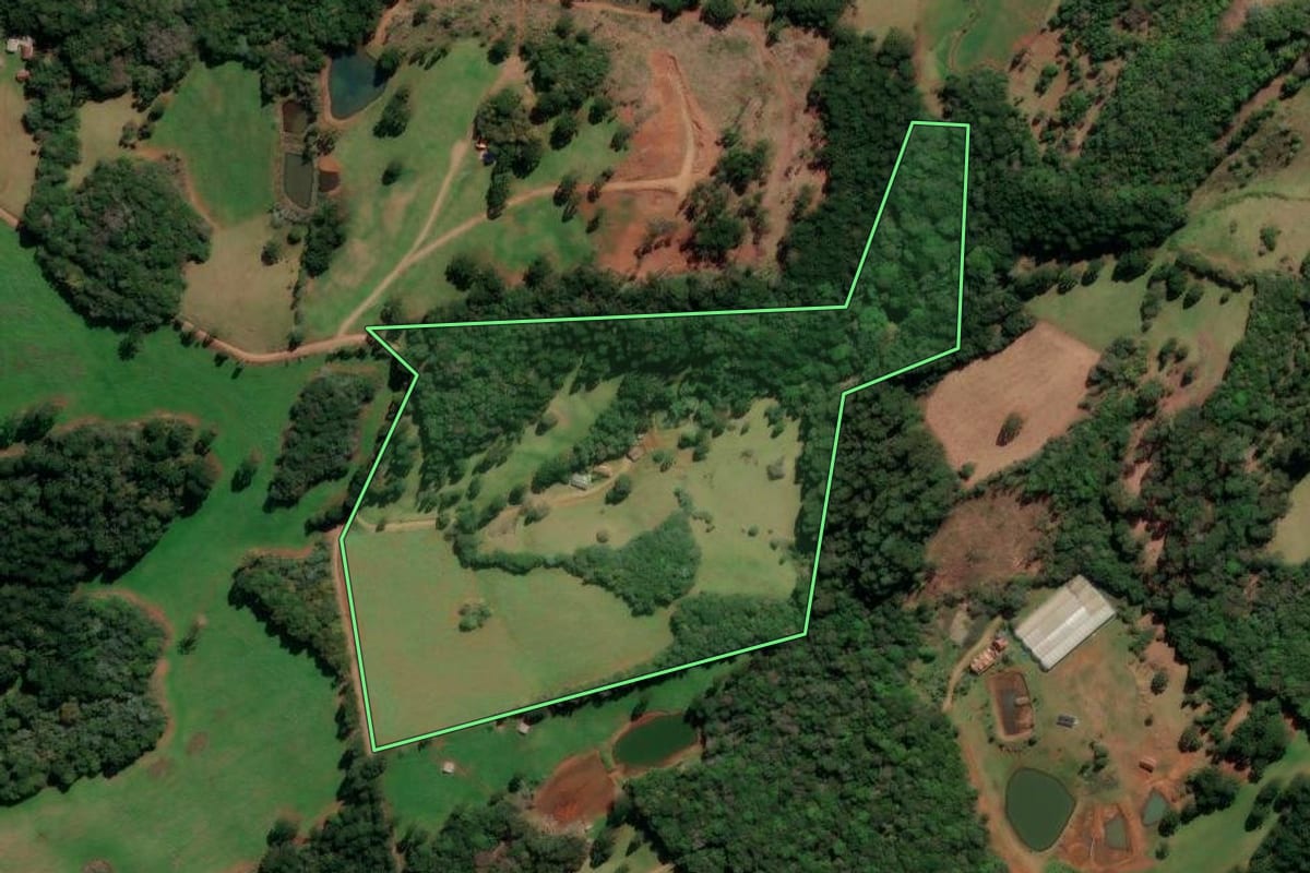 Imagem de satélite do imóvel rural em Capão Bonito do Sul (RS), com o contorno declarado no CAR desenhado por cima.