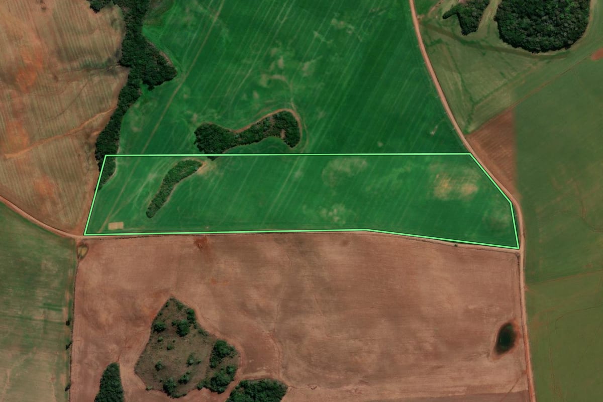 Imagem de satélite do imóvel rural em Capão Bonito do Sul (RS), com o contorno declarado no CAR desenhado por cima.