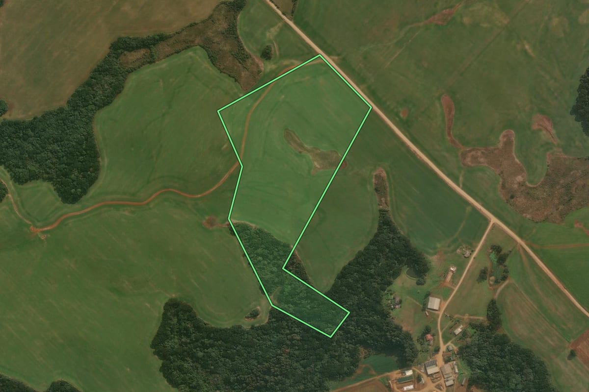 Imagem de satélite do imóvel rural em Capão Bonito do Sul (RS), com o contorno declarado no CAR desenhado por cima.