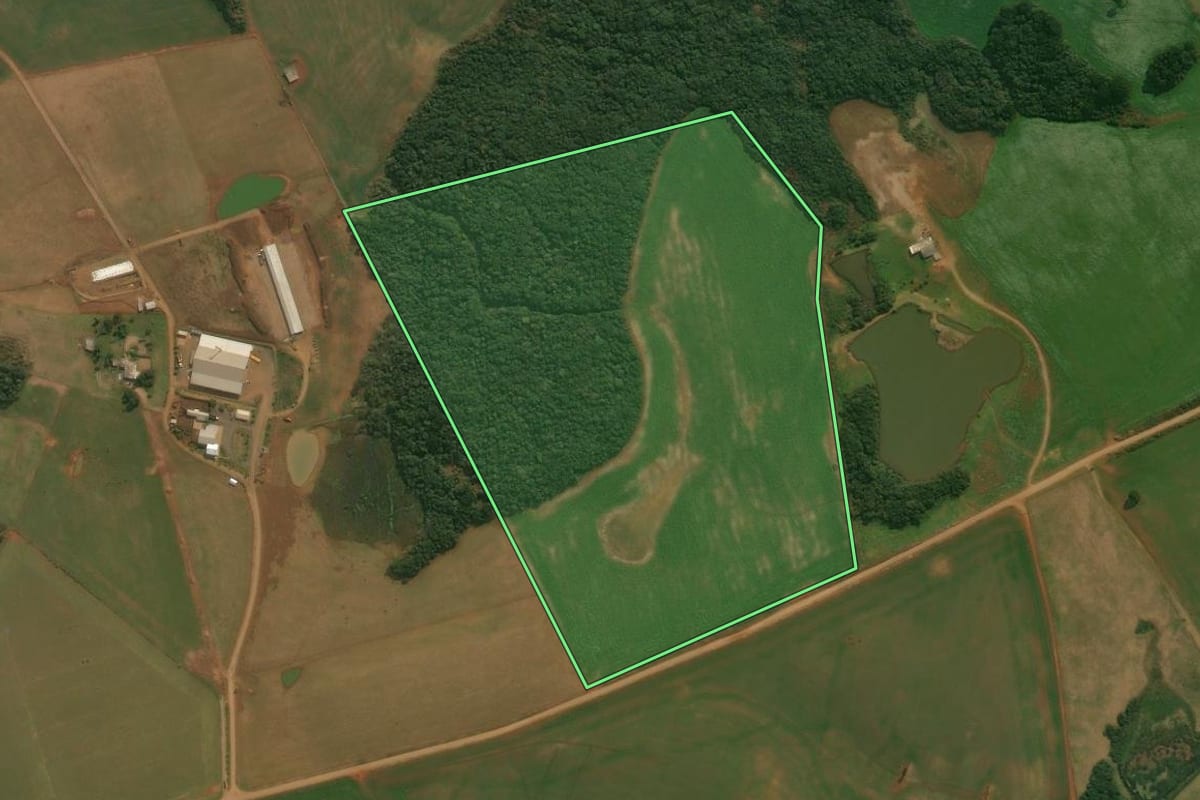 Imagem de satélite do imóvel rural em Capão Bonito do Sul (RS), com o contorno declarado no CAR desenhado por cima.