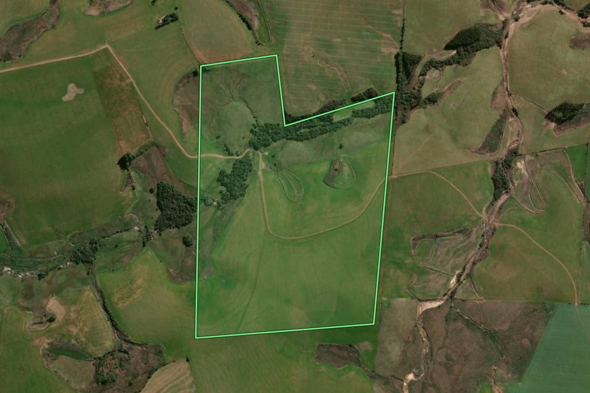 Imagem de satélite do imóvel rural em Capão do Cipó (RS), com o contorno declarado no CAR desenhado por cima.