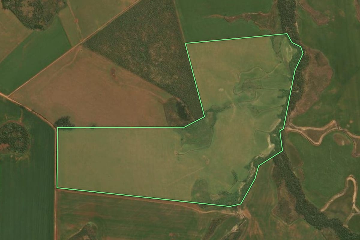 Imagem de satélite do imóvel rural em Capão do Cipó (RS), com o contorno declarado no CAR desenhado por cima.