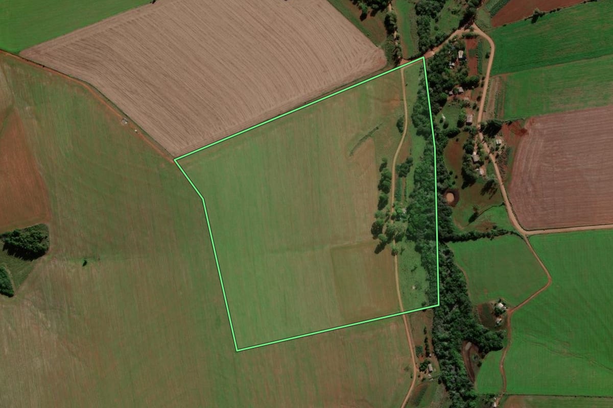 Imagem de satélite do imóvel rural em Capão do Cipó (RS), com o contorno declarado no CAR desenhado por cima.