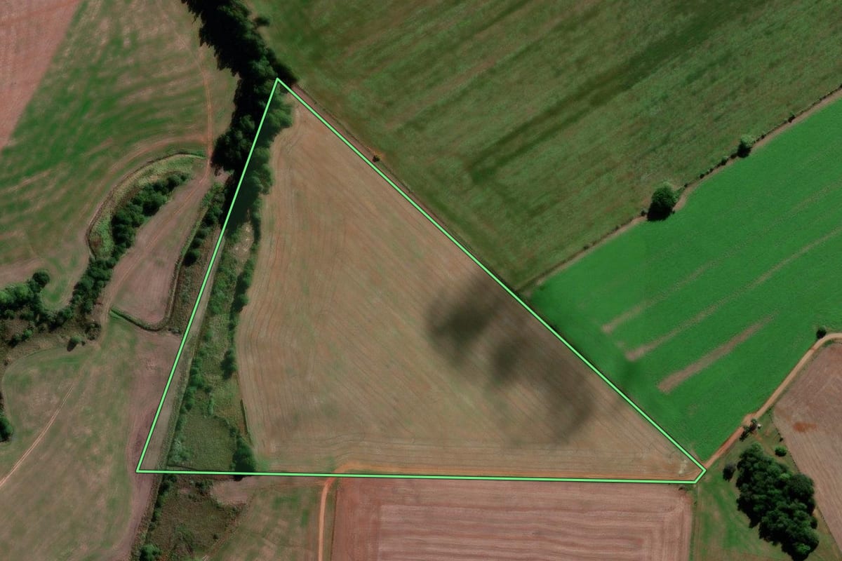 Imagem de satélite do imóvel rural em Capão do Cipó (RS), com o contorno declarado no CAR desenhado por cima.