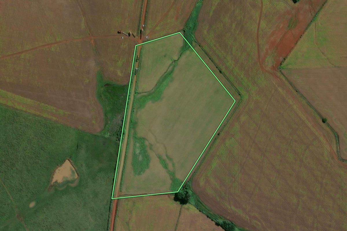 Imagem de satélite do imóvel rural em Capão do Cipó (RS), com o contorno declarado no CAR desenhado por cima.