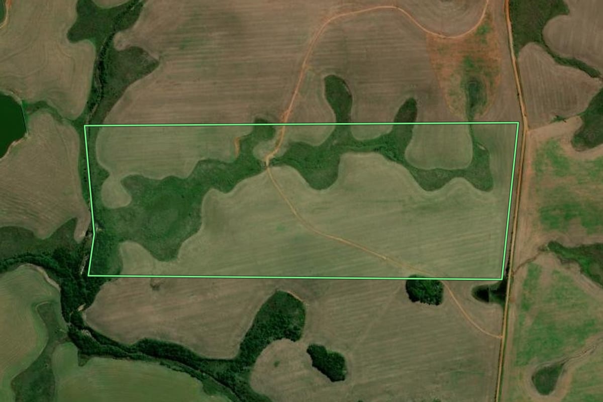 Imagem de satélite do imóvel rural em Capão do Cipó (RS), com o contorno declarado no CAR desenhado por cima.