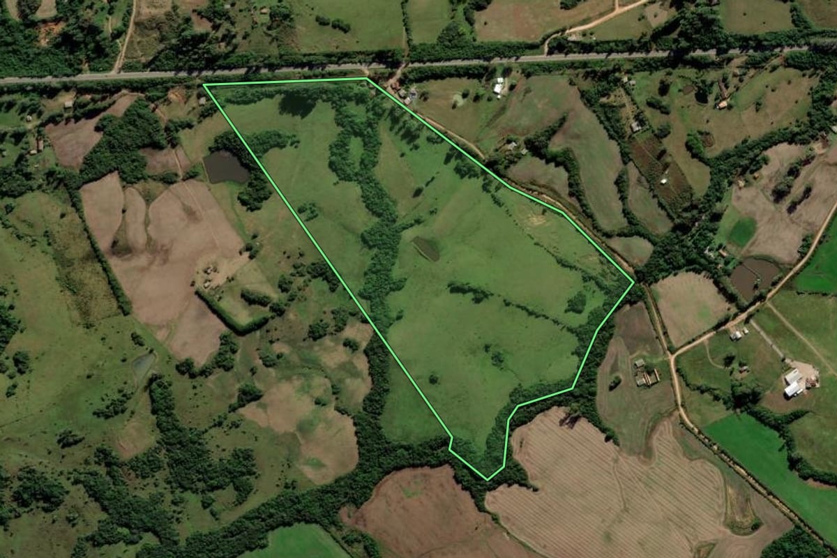 Imagem de satélite do imóvel rural em Capão do Leão (RS), com o contorno declarado no CAR desenhado por cima.