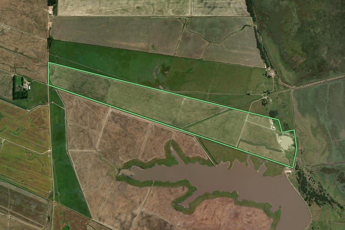Imagem de satélite do imóvel rural em Capão do Leão (RS), com o contorno declarado no CAR desenhado por cima.