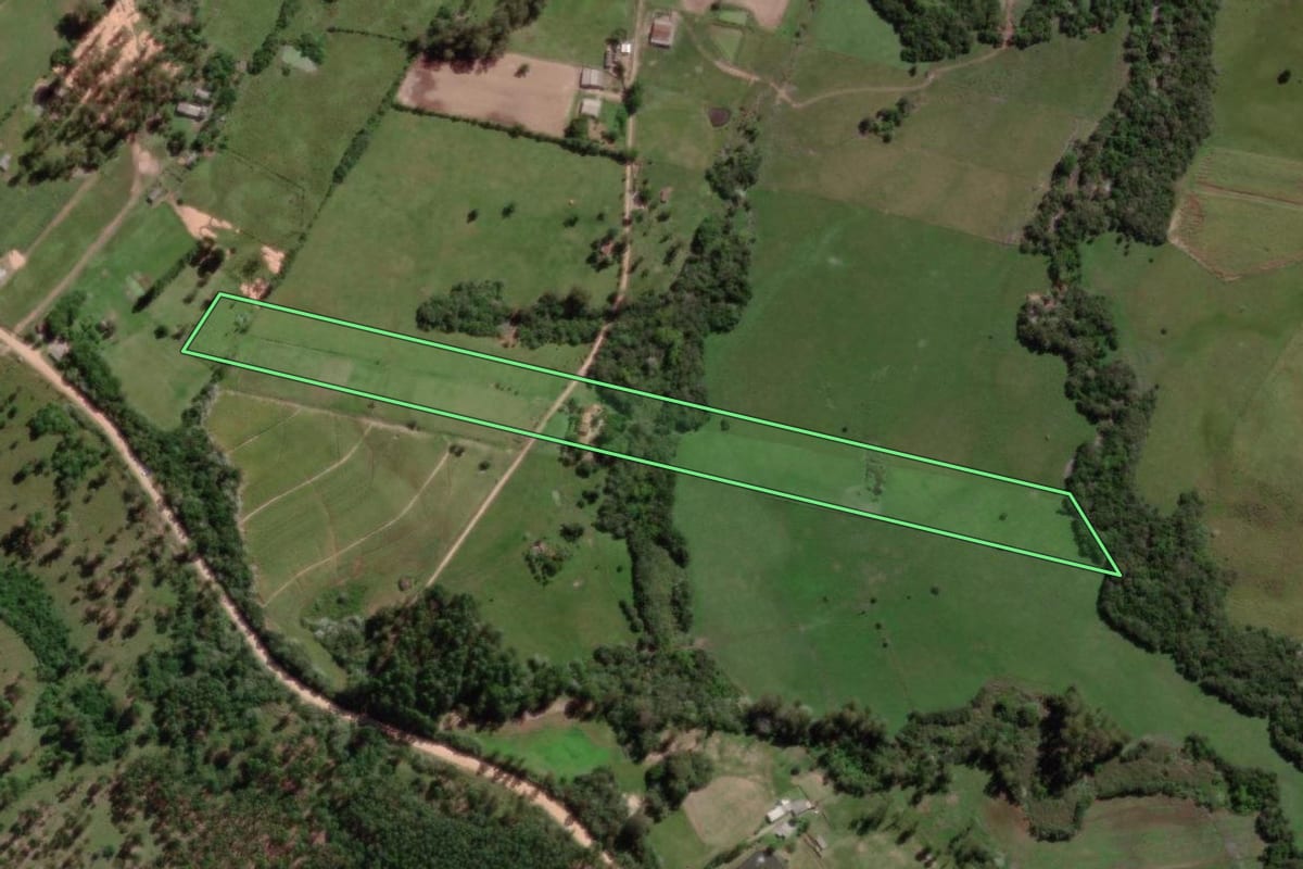 Imagem de satélite do imóvel rural em Capão do Leão (RS), com o contorno declarado no CAR desenhado por cima.