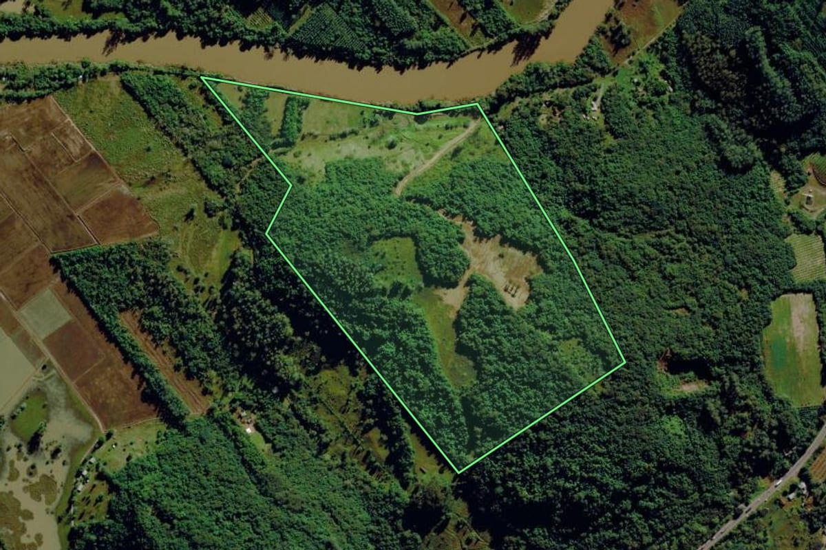 Imagem de satélite do imóvel rural em Capela de Santana (RS), com o contorno declarado no CAR desenhado por cima.