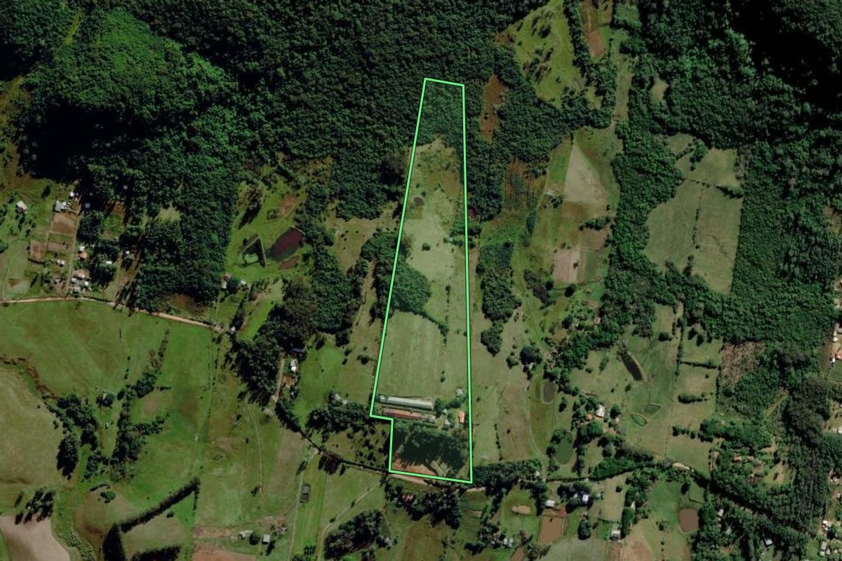 Imagem de satélite do imóvel rural em Capela de Santana (RS), com o contorno declarado no CAR desenhado por cima.
