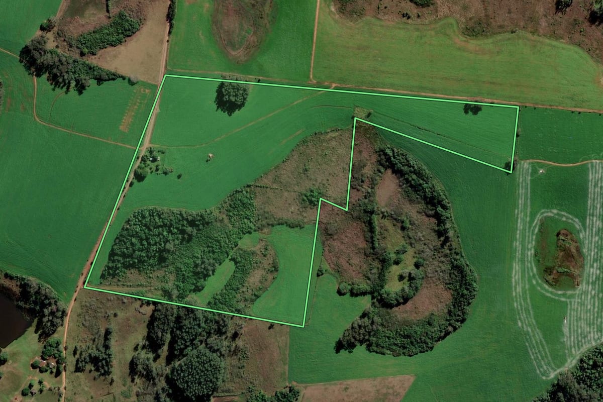 Imagem de satélite do imóvel rural em Capela de Santana (RS), com o contorno declarado no CAR desenhado por cima.