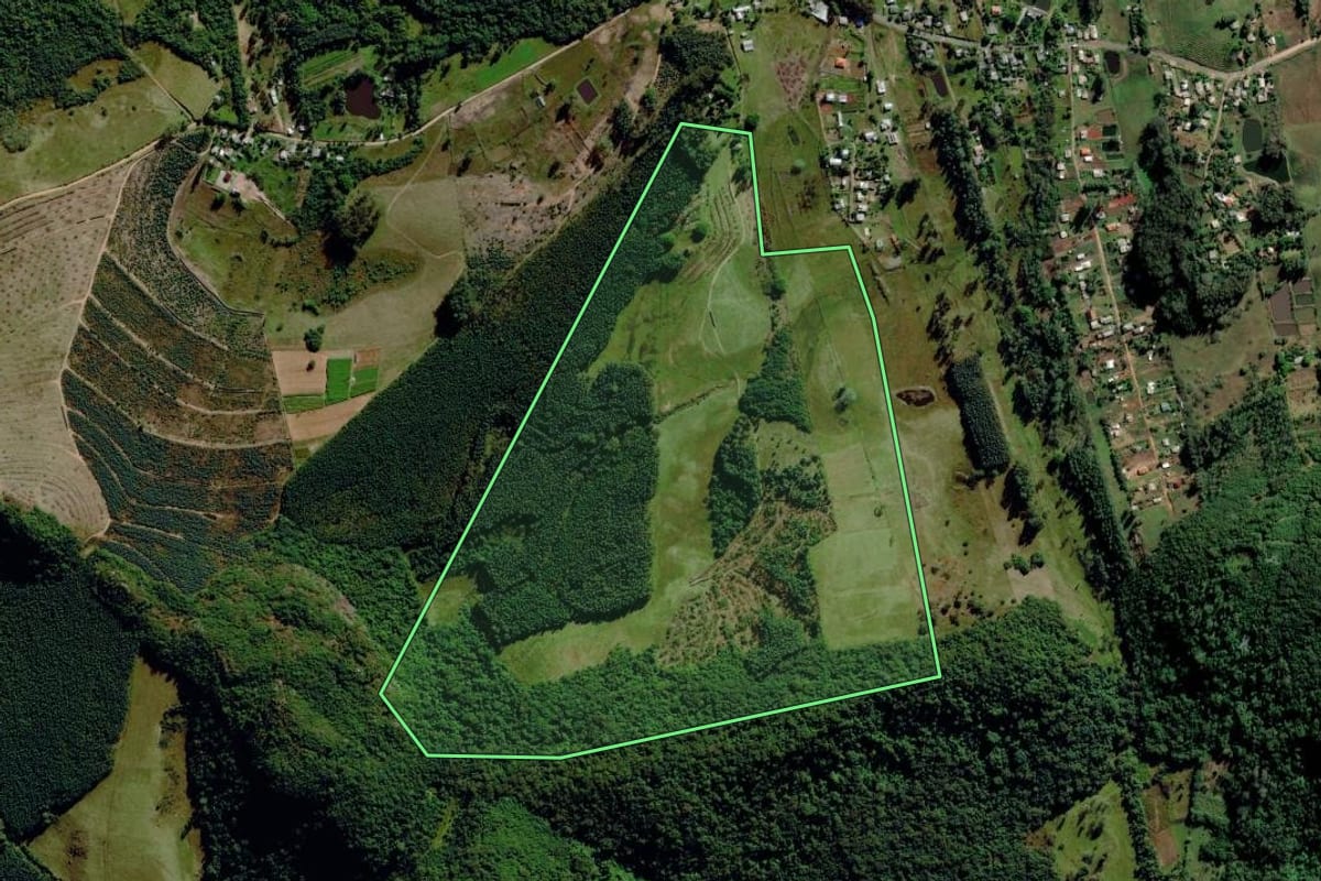 Imagem de satélite do imóvel rural em Capela de Santana (RS), com o contorno declarado no CAR desenhado por cima.