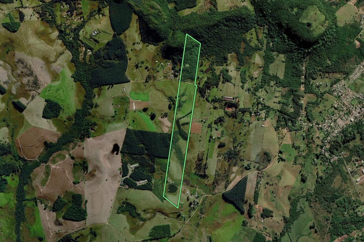 Imagem de satélite do imóvel rural em Capela de Santana (RS), com o contorno declarado no CAR desenhado por cima.