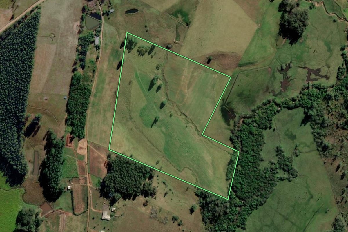 Imagem de satélite do imóvel rural em Capela de Santana (RS), com o contorno declarado no CAR desenhado por cima.